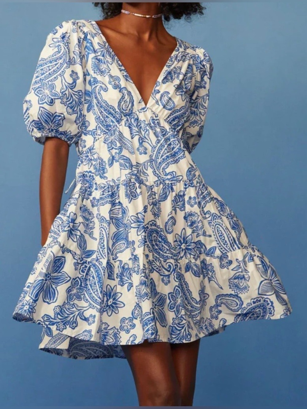 XIRENA Santorini Nissa Blue Printed Mini Dress